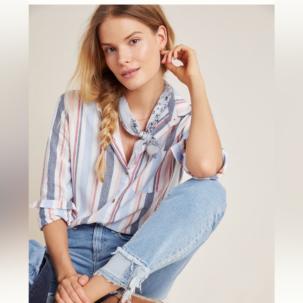 Maeve striped button down shirt
